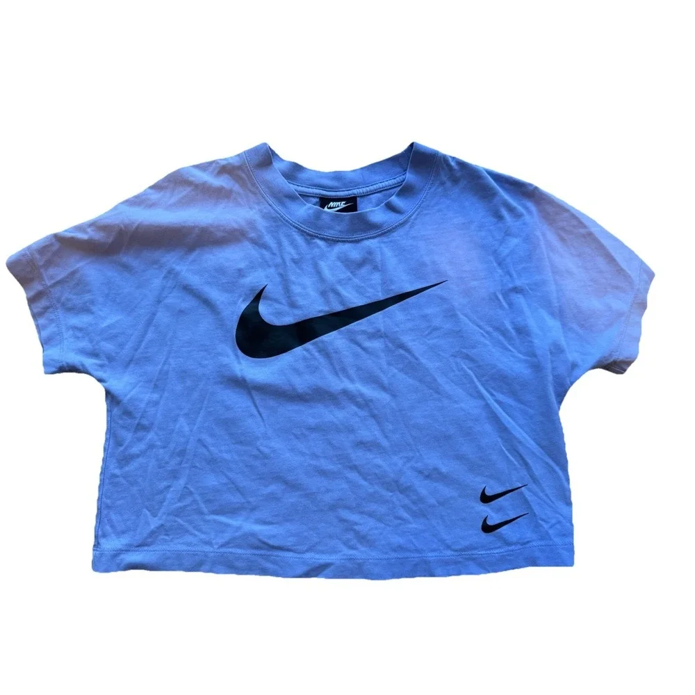 Nike Swoosh Crop Graphic T-shirt Purple Lavender Cotton Tee Women's Medium